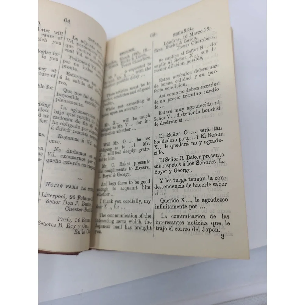 Antq 1895 English-Spanish Commercial Correspondent Hossfeld's Pocket Book London